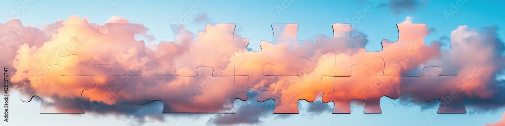 Aufkleber contemporary puzzle integration abstract cloud puzzle pieces in vibrant sky - ideal for digital coll