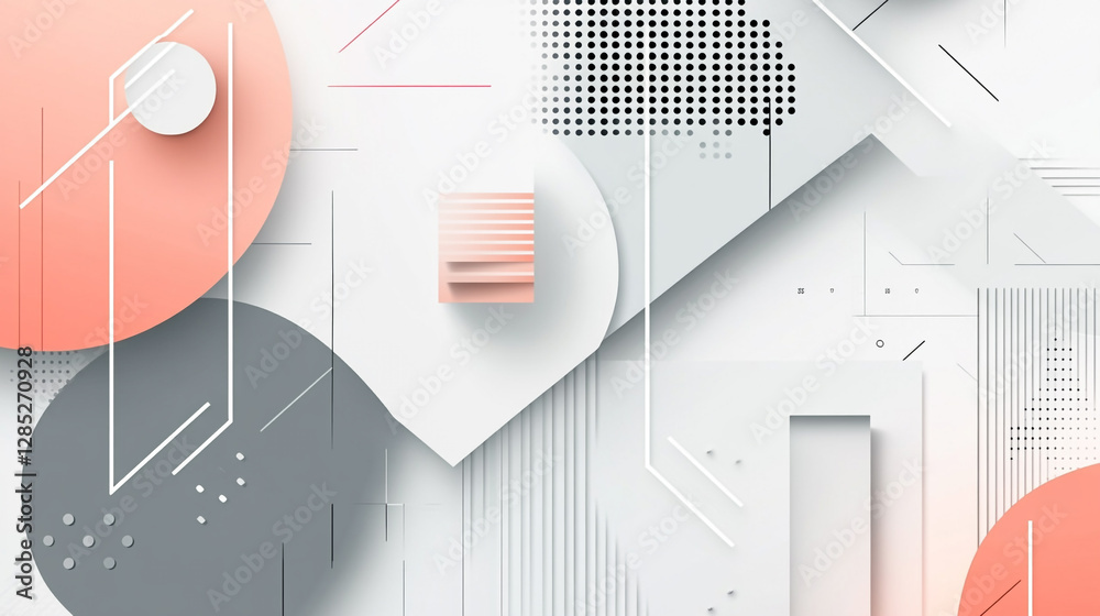 Fototapete Floral seamless pattern with circles for wallpaper and web banner, Abstract white geometric shape and lines create a modern design element, a compelling advertisement with a pristine white background.