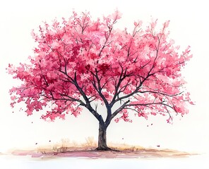 Fototapeta premium Watercolor painting of cherry blossoms blooming in spring