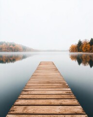 Rustic Tranquility Weathered Wooden Dock Extending Over Serene Lake with Forest Backdrop - Nature-Inspired Content for Outdoor Recreation and Mindfulness Marketing
