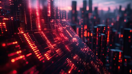 Fototapeta premium A futuristic data visualization featuring 3D graphs and vibrant colors showcases dynamic bar charts and digital elements. This represents advanced analytics and technology.