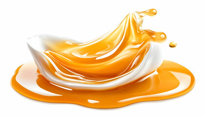 Caramel splash, creamy swirl, white background, food advertising