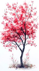 Fototapeta premium Watercolor painting of cherry blossoms blooming in spring