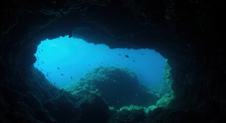 Exploring Underwater Cave with Tropical Fish and Clear Blue Water