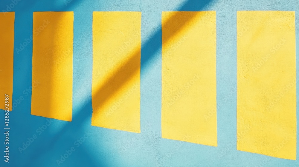 Poster contemporary minimalist display tropical palm shadows on painted surface - vibrant event decor and c