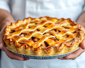 Chef presents delicious homemade apple pie