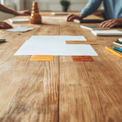 Scandinavian Business Vibe Modern Office Meeting with Wooden Table Texture and Engaged Discussion - Enhancing Workplace Dynamics and Creative Team Collaboration