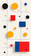 Colorful geometric shapes on a light background in an abstract composition with lines and circles
