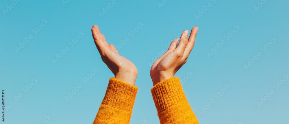 Aufkleber Minimalist Innovation Hand Casting Light with Energetic Glow on Cyan Background - Futuristic Tech Visualization for Creative Development and Visual Communication Content