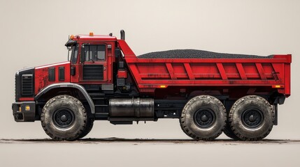 Fototapeta premium Red Dump Truck on Light Grey Background
