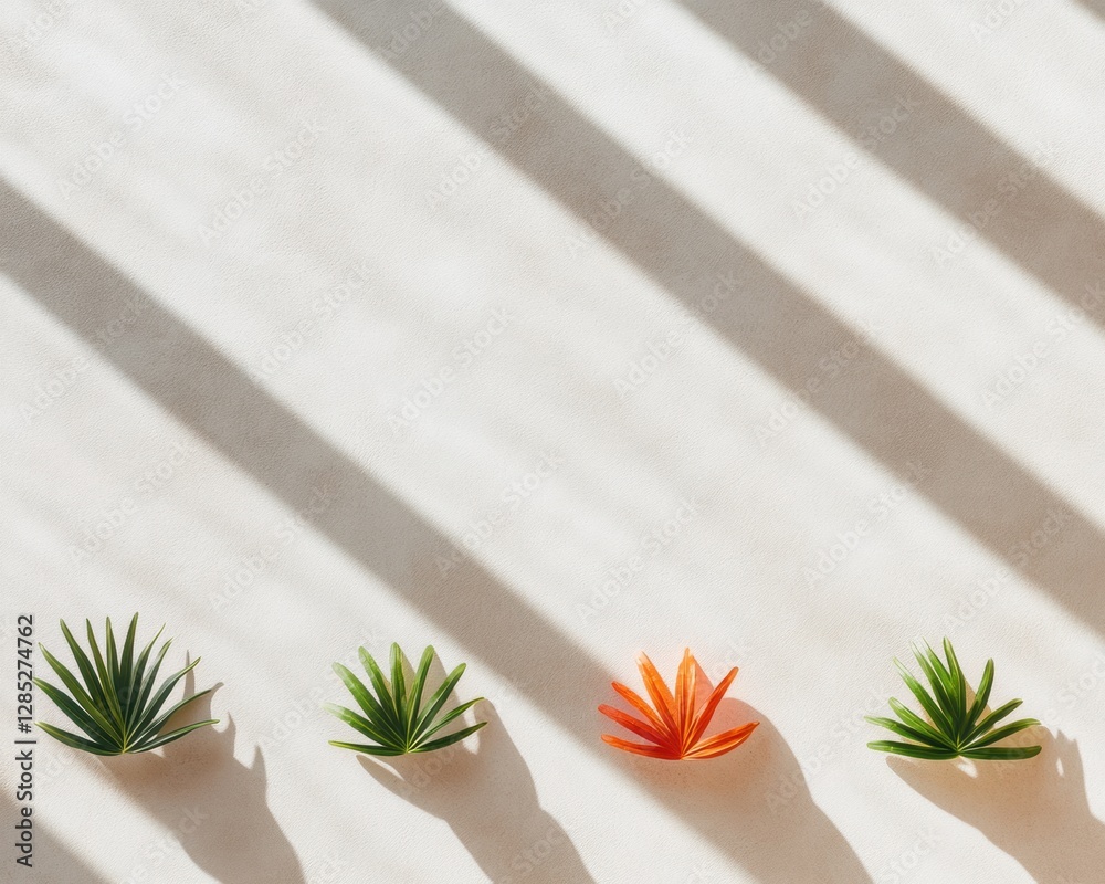 Aufkleber Modern Botanical Artistry Vibrant Succulent Array with Striking Shadows in Natural Minimalist Setting - Visual Merchandising and Lifestyle Branding for Green Design Enthusiasts
