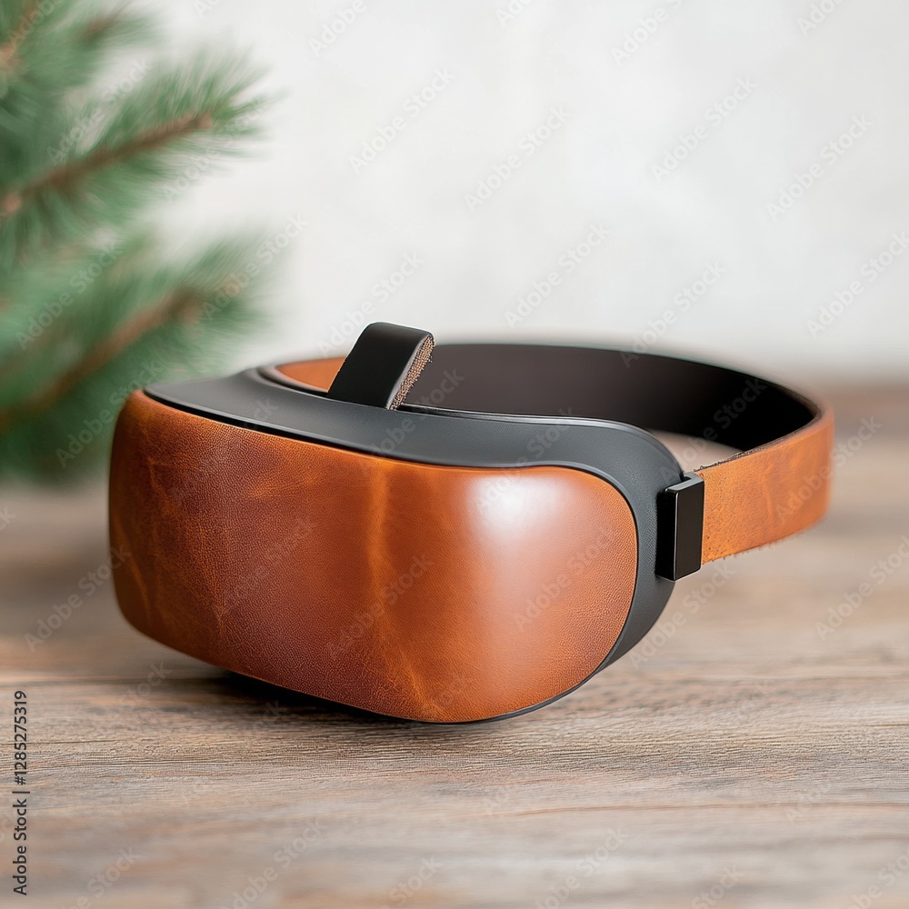 Aufkleber rustic elegance in vr handcrafted leather finish on vr headset for immersive travel experiences - a 