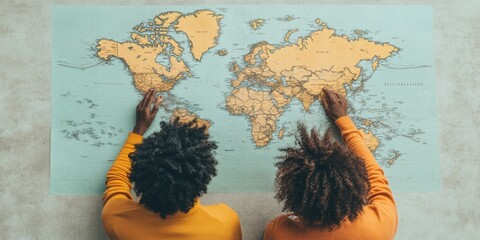 Interactive Cartography Diverse Team Analyzing Vintage Map for Digital Travel Insights - Enhancing Virtual Tourism and Geospatial Data Applications in Global Business Strategies