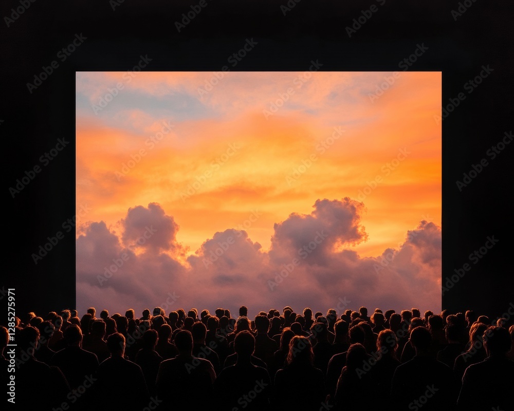 Poster engaging corporate presentation setting dynamic digital projection screen in modern conference theat