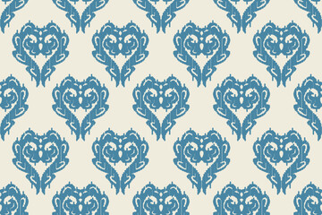 Carpet ikat floral pattern,fabric pattern on navy blue background vector illustration.Ikat ethnic oriental embroidery.Aztec style,abstract background.design for texture,clothing,decoration,carpet,rug.