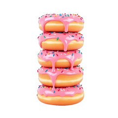 Stack Of Pink Donuts Isolated On White Background. AI Generation