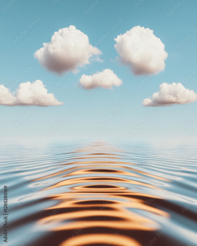 Aufkleber serene ocean horizon minimalist water ripples and clouds - meditation content and tranquility concep