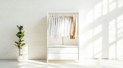 Urban couple creating a versatile wardrobe solution, innovative design in a stylish city loft, maximizing space with bright functionality