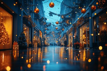 Festive Street With Hanging Ornaments
