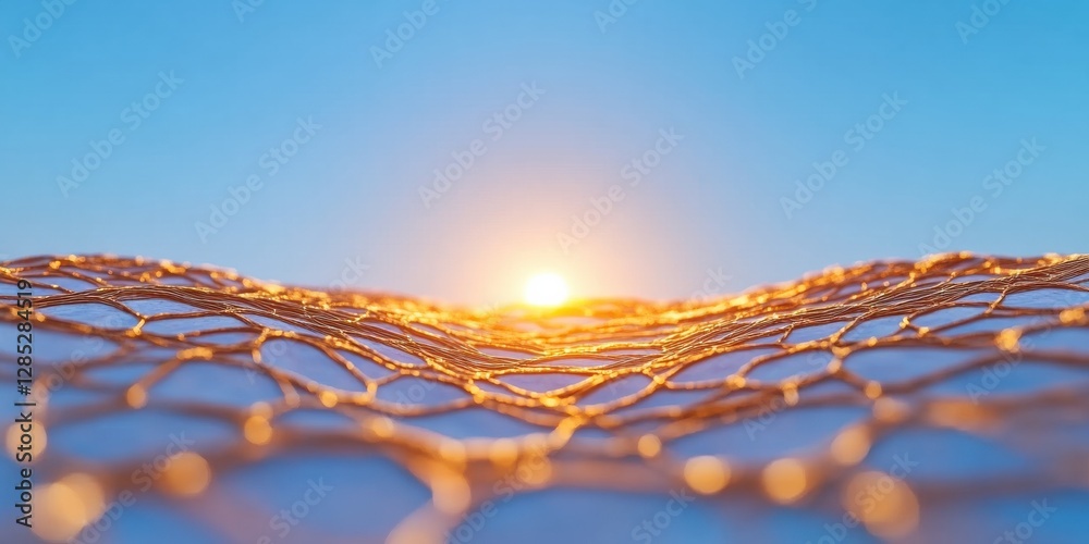 Aufkleber golden network mesh sunrise over digital fabric for healthcare iot - cutting-edge tech visualization