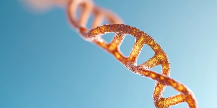 Futuristic DNA Strand Visualization Rusted Metal Texture in Blue Background - Digital Healthcare Content and Biotechnology Research Innovation