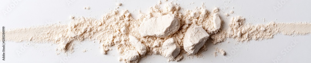 Poster minimalist artisan baking textured flour display on white surface - culinary texture focus for premi