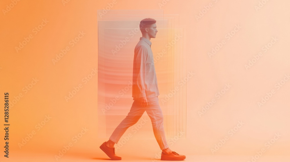 Poster Minimal Gradient Illusion Silhouette Through Translucent Acrylic in Tech-Inspired Studio - Dynamic Optical Display for Modern Marketing and Design Innovation