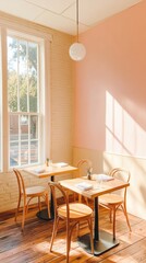 Contemporary Bistro Haven Simple Dining Tables and Pendant Lighting in Exposed Brick Setting - Trendy Casual Dining Space and Cozy Community Gathering Benefits