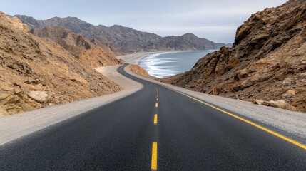 Winding coastal road, mountains, ocean view, empty highway, scenic travel, landscape photography, perfect for stock images
