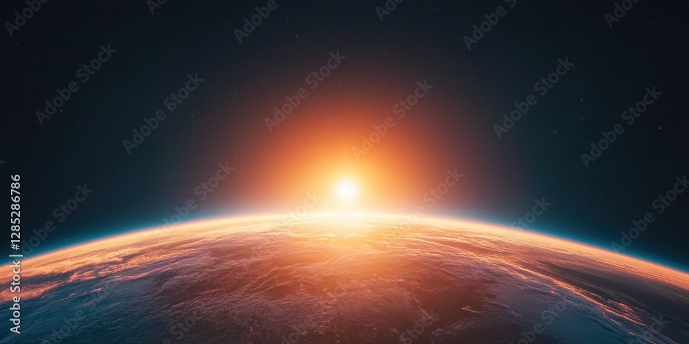 Poster astral digital art ethereal earth glow and starry sky innovative visual content for tech branding, e