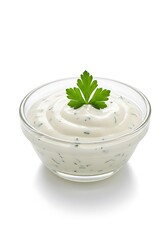 Creamy White Sauce in Glass Bowl with Fresh Parsley