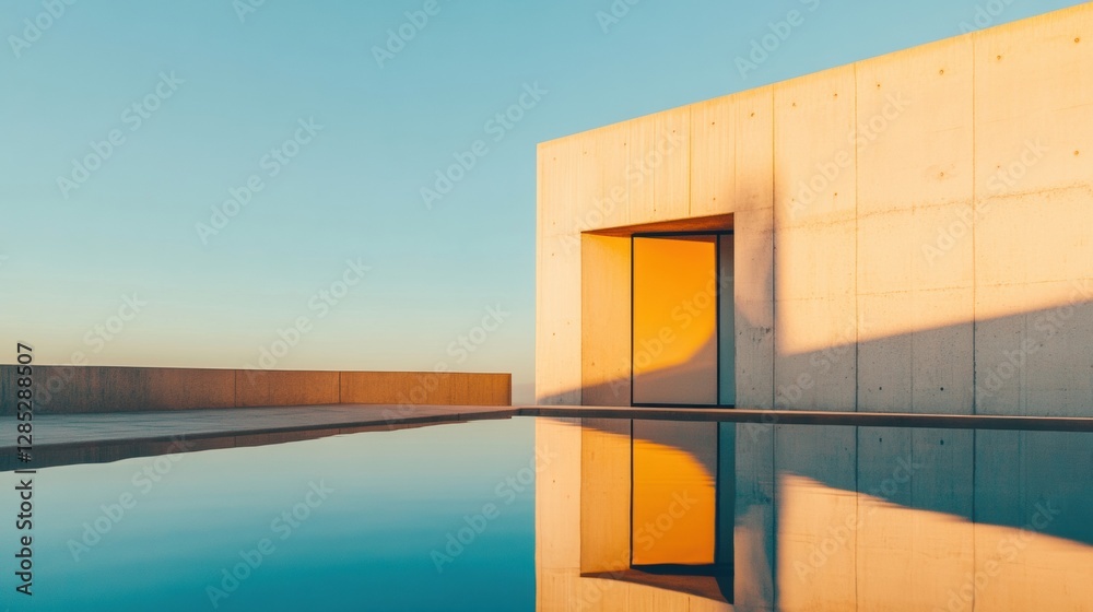 Poster reflective poolfront geometry minimalist concrete and glass architecture for luxury living spaces - 