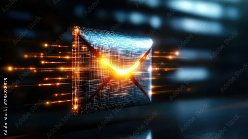 Wall mural a glowing digital envelope symbolizing fast communication in a futuristic urban setting