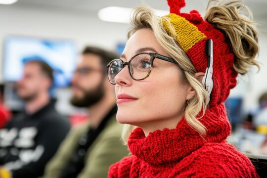 Warm Media Collab National Hug a Newsperson Day and Earth Day Festivities - Inclusivity and Modern Media Diversity in a Cozy Newsroom for Workplace Connection - Powered by Adobe