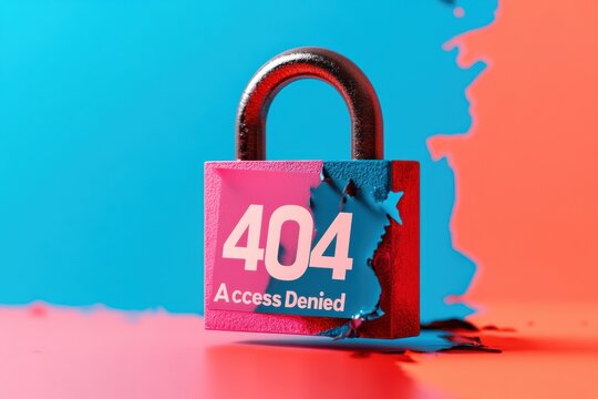 Glitchy Cyber Aesthetic Distorted Padlock on Bold Dual-Tone Background for 404 Day - Cybersecurity Awareness and Digital Activism in Spring Tech Innovations - Powered by Adobe