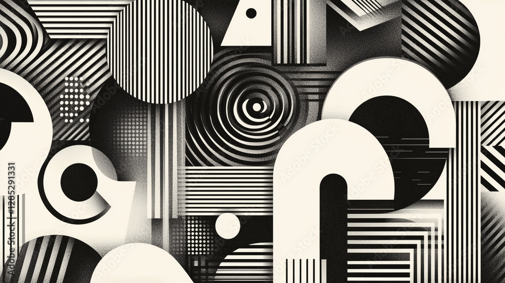 Poster chromatic patterns symphony abstract geometry design, abstract shapes circle line triangle square in