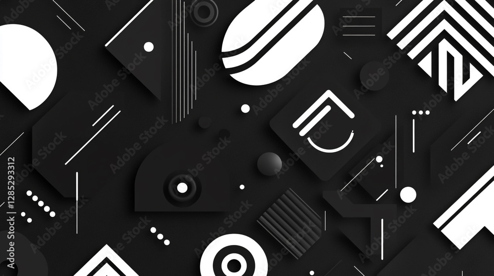 Poster chromatic patterns symphony abstract geometry design, abstract shapes circle line triangle square in