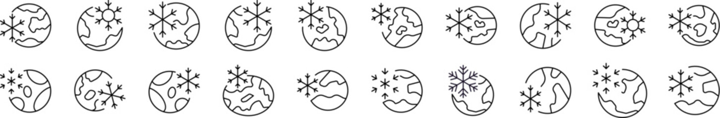 Collection of Global Cooling Related Line Icons. Outline Signs for Graphic and Web Design, Apps, Adverts, Various Cards