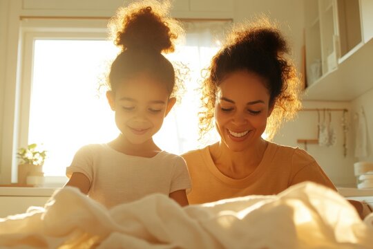 Sunlit Modern Minimalism Celebrating National Folding Laundry Day with Family Bonding - Warm Home Textures for Seasonal Wellness and Hygge-Inspired Interior Design - Powered by Adobe