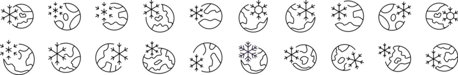 Global Cooling Line Icon Pack. Outline Signs for Graphic and Web Design, Apps, Adverts, Various Cards