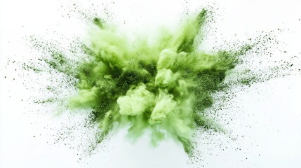 Fototapeta premium Abstract Green Powder Explosion Dynamic Color Burst White Background Creative Design Element