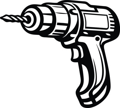 recommend clip art: Hammer drill close-up isolated premium quality vector illustration, Hammer drill close-up silhouette and line art vector