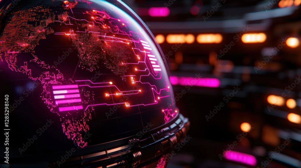Wall mural futuristic globe with digital circuitry displayed in a high-tech environment, showcasing connectivit