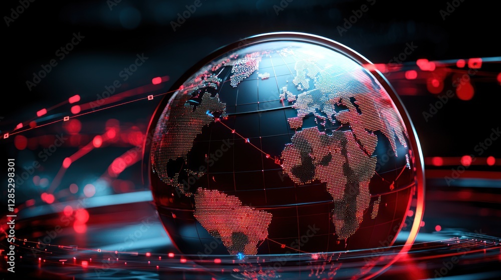 Wall mural a glowing globe with digital connections representing global networking and technology