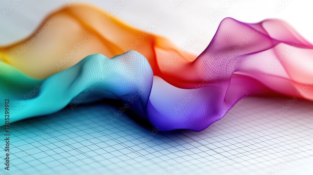 Canvas Prints vibrant flowing abstract waves in rainbow colors over a soft grid background, showcasing motion