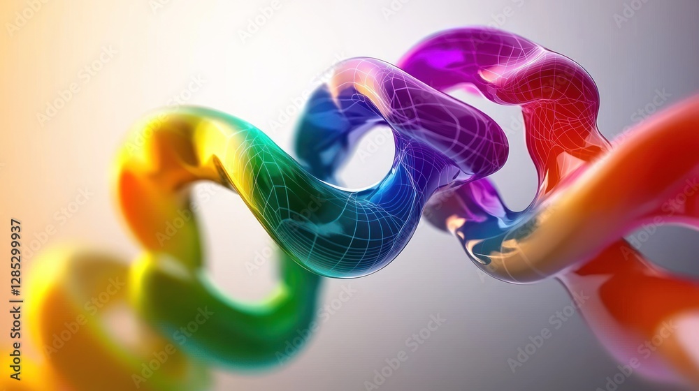 Wall mural colorful abstract 3d twisted shapes intertwining with a soft gradient background, showcasing vibrant