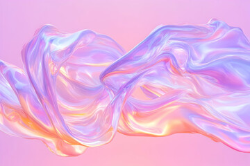 Iridescent fabric swirls on pink background; abstract design