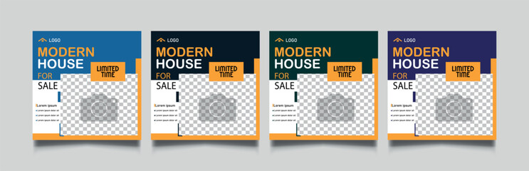Real Estate Social Media Post Template, Modern House for Sale Promotional Design