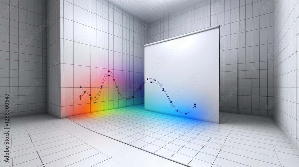 Wall mural abstract visualization of data trends with colorful gradients in a modern, minimalist space