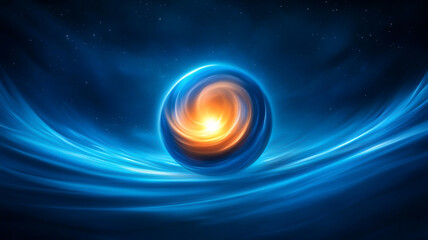 vibrant orb of cosmic beauty, its core pulsating with energy, surrounded by swirling blue waves